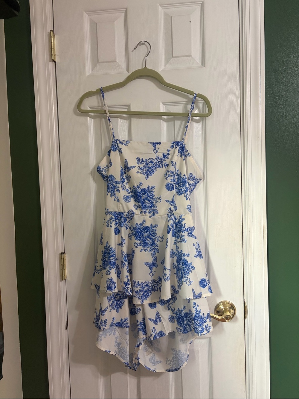 White and Blue Floral Tiered Midi Dress